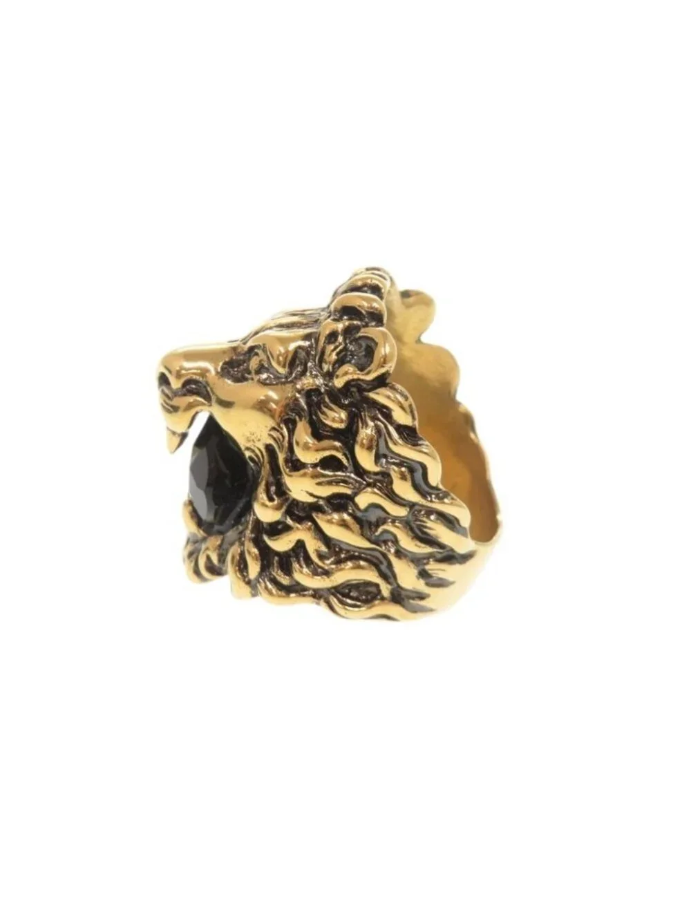 Gucci Lion Head Metal Stone Gold Ring